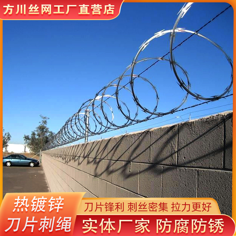 方川 普通刀片刺绳防爬网 刺丝滚笼支架  阻隔不易生锈厂家