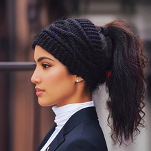 跨境秋冬毛线发带蝴蝶结头带保暖麻花护额护耳头套针织发饰时尚