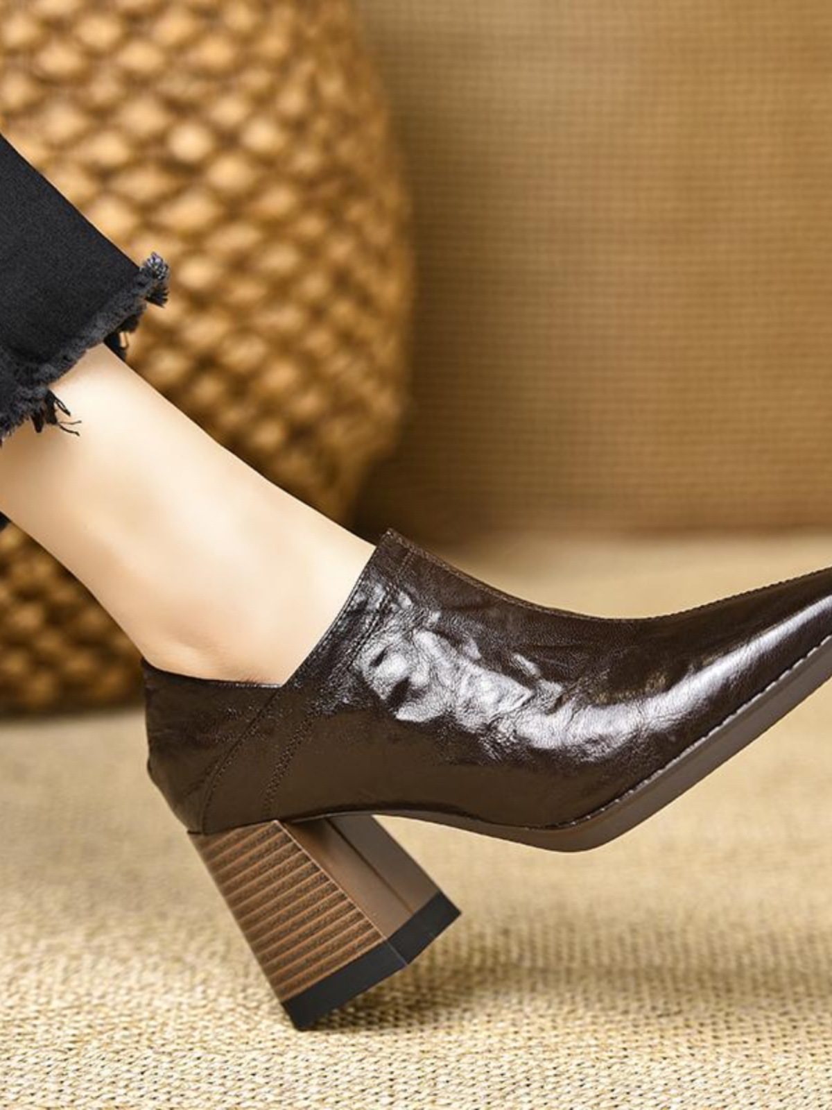 Retro dames pumps met blokhak vierkante neus en rits_voghion.com