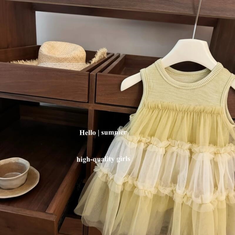 [Siete de limón salado] ¡Leche! Falda de hada de bebé de estilo de vacaciones Ropa para niños coreanos Falda de princesa de malla con orejas de madera