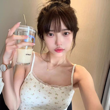 韩版吊带网红风夏季新款可爱修身上衣女碎花辣妹純欲风性感背心潮
