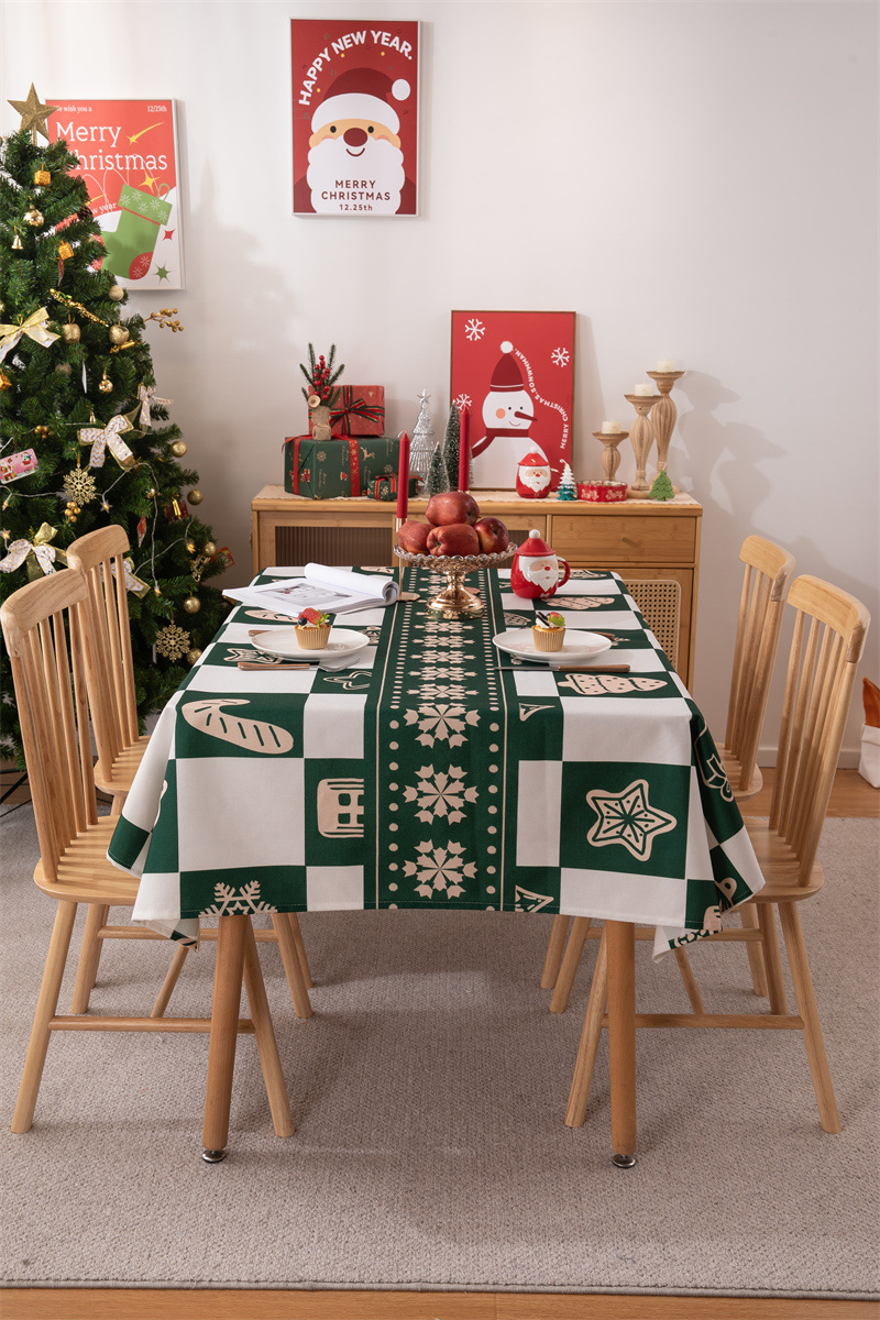 Tovaglia natalizia con bandiera da tavolo stampata in poliestere impermeabile, decorazione natalizia, con fiocco di neve e fiore di alce_voghion.com