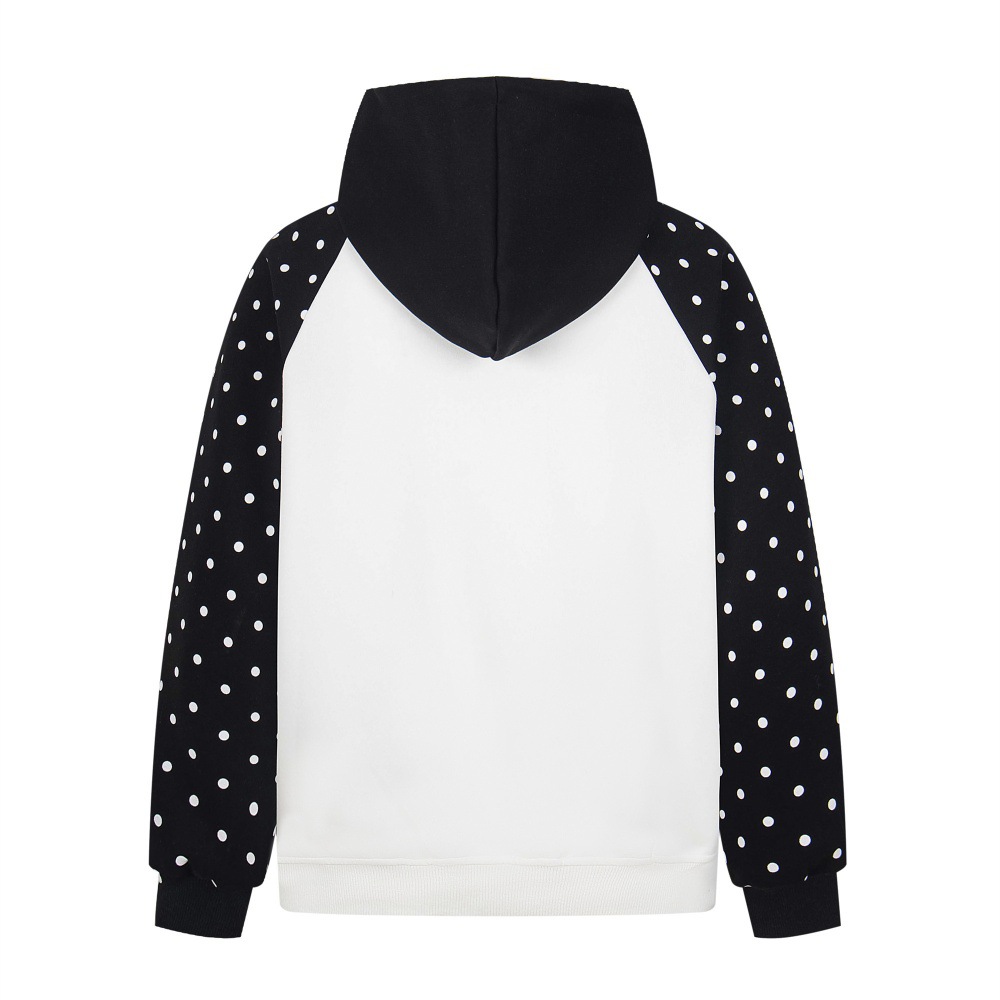 Color Block Patchwork Raglan Sleeve Hooded Jacket Trendy Polka Dot Full Print Fun Cartoon Cardigan Sweatshirt Men's_voghion.com