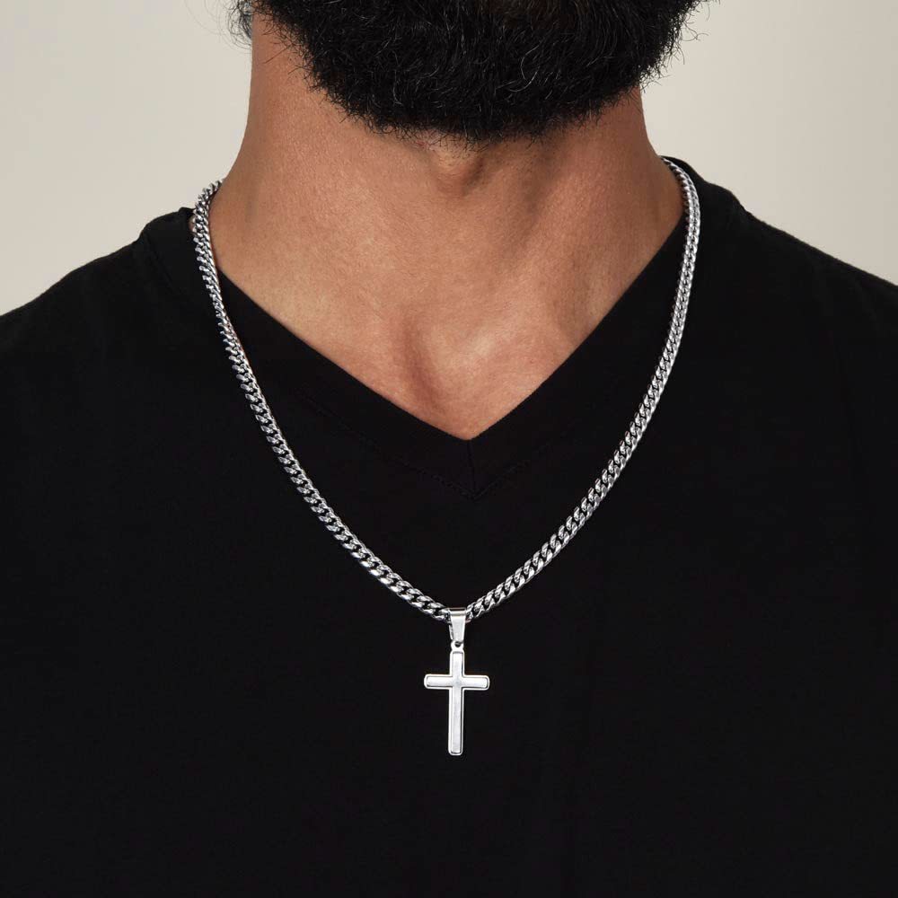 Neue Edelstahl kubanische Kette Kreuz Anhänger Geburtstagsgeschenk Schmuck Herren Halskette_voghion.com