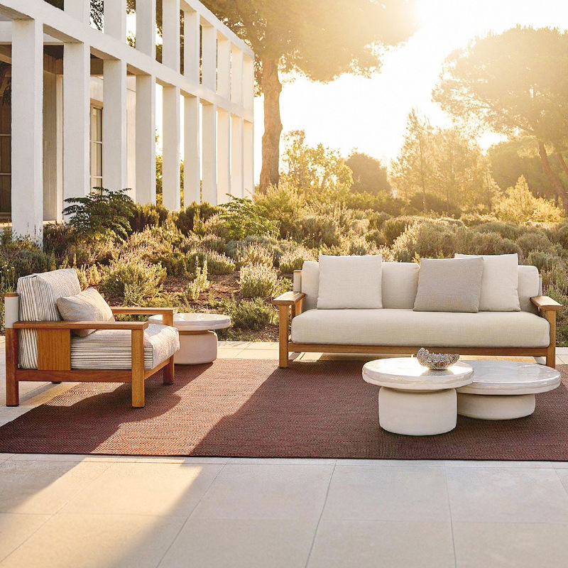 Sofá de madera maciza al aire libre patio jardín hotel villa ocio anticorrosión teca al aire libre muebles impermeables a prueba de sol