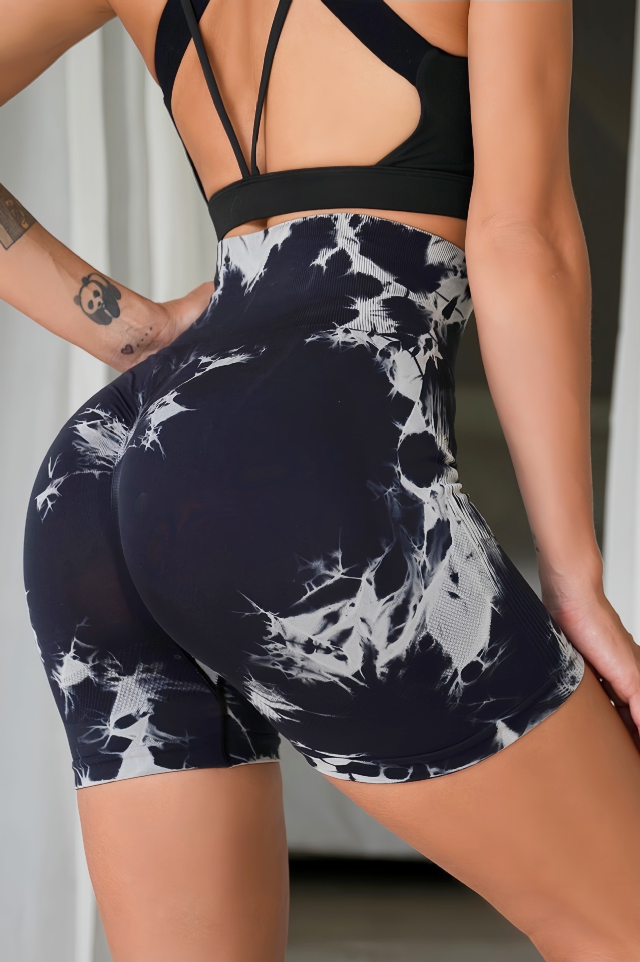Pantalones de yoga ajustados transfronterizos de alta elasticidad y teñido anudado, pantalones de yoga de cintura alta y glúteos, pantalones cortos de yoga de fitness deportivo, se pueden usar afuera