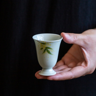 手绘桂花闻香杯主人杯陶瓷功夫茶具聚香杯釉下彩复古高足品茗杯-阿里巴巴