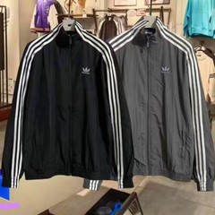 春秋款三叶女子套里三条纹运动休闲长袖立领夹克外套3360透气舒适