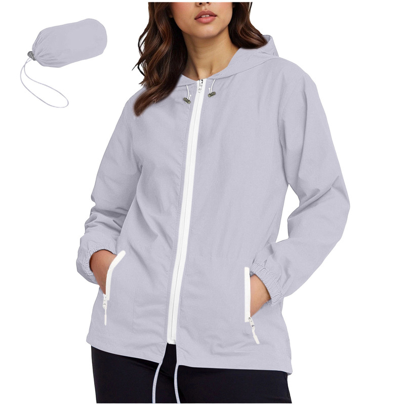2025 Cross-Border Women's Plus Size Lightweight Zipper Jacket Long Sleeve Hooded Jacket Foldable Jacket with Storage Bag