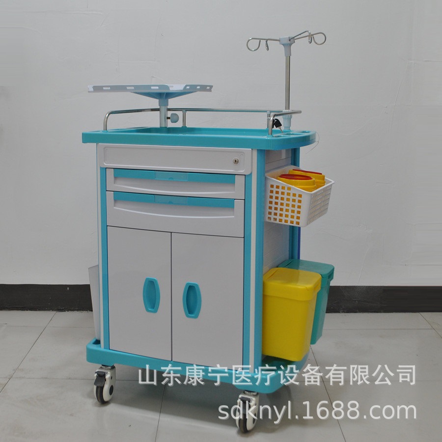 对开门输液车麻醉车ABS急救车多抽屉抢救车铝合金立柱送药车