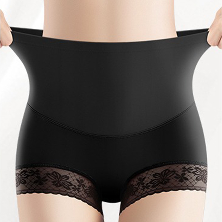 Pantalones de conformación de cuerpo de seda de hielo de satén de alta calidad Pantalones anchos de borde de encaje de mujer pierna anti-apriete cintura alta cintura seda cadera levantamiento vientre que forma Pantalones