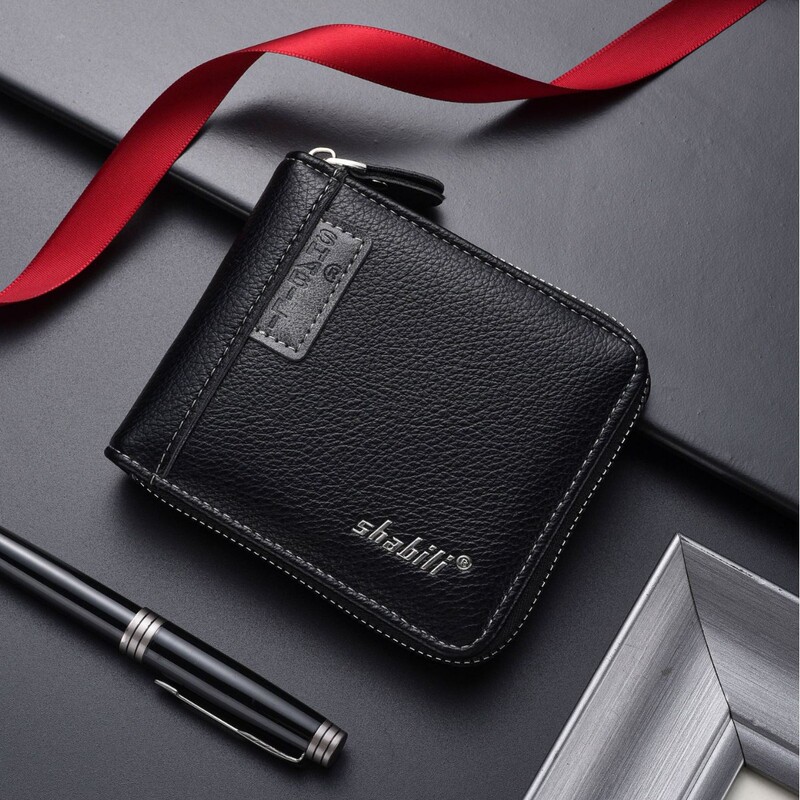 Cross-Border New Model Men's Short Wallet with Lychee Pattern Soft Leather Zipper Wallet, Multiple Card Slots, Large Capacity Coin Purse Wholesale