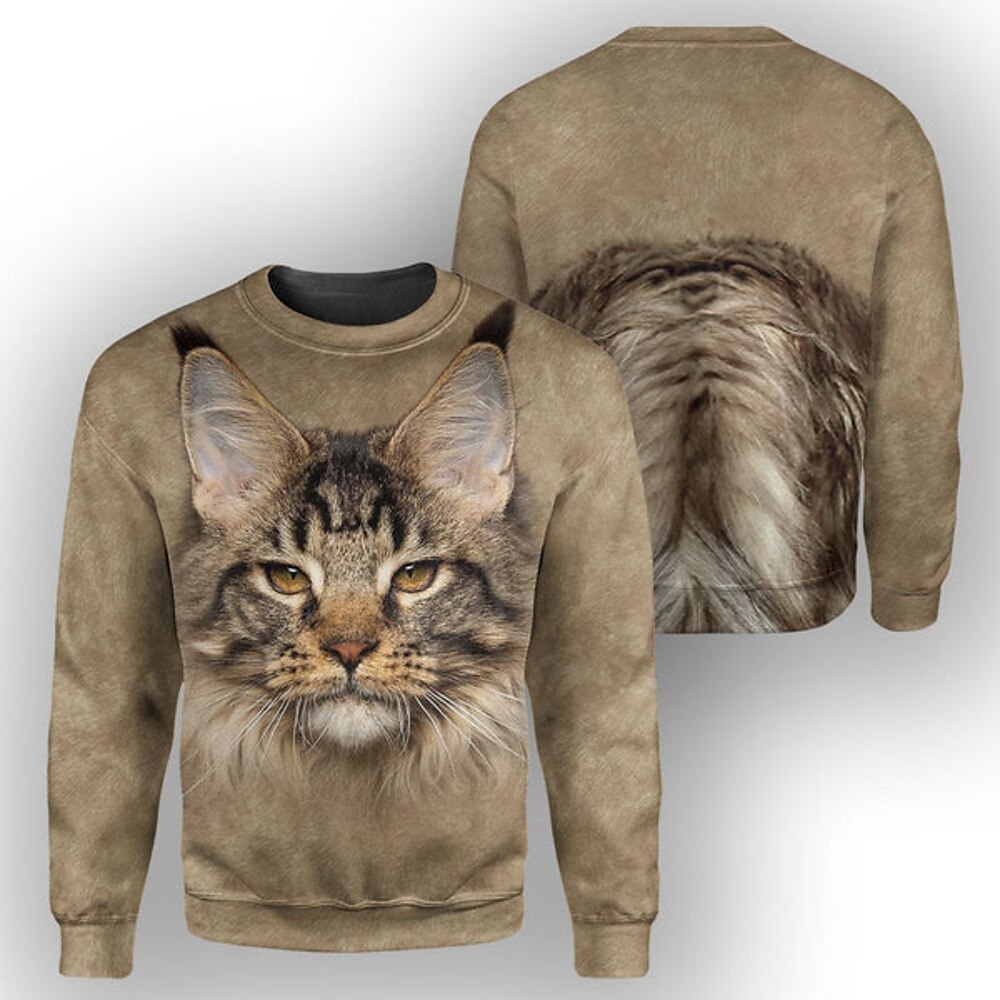 Men's Clothing men's sports pullover round neck animal cat pattern daily sports 3D printing street spring and autumn clothing_voghion.com