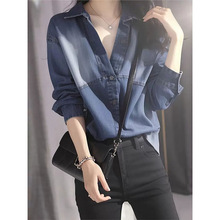 2025春季洋气独特别致漂亮法式减龄轻奢小众高级感蓝色牛仔衬衫女