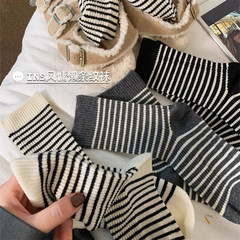 羊絨條紋襪子女中筒襪秋冬款棉ins潮韓國日系運動秋冬季長筒堆堆