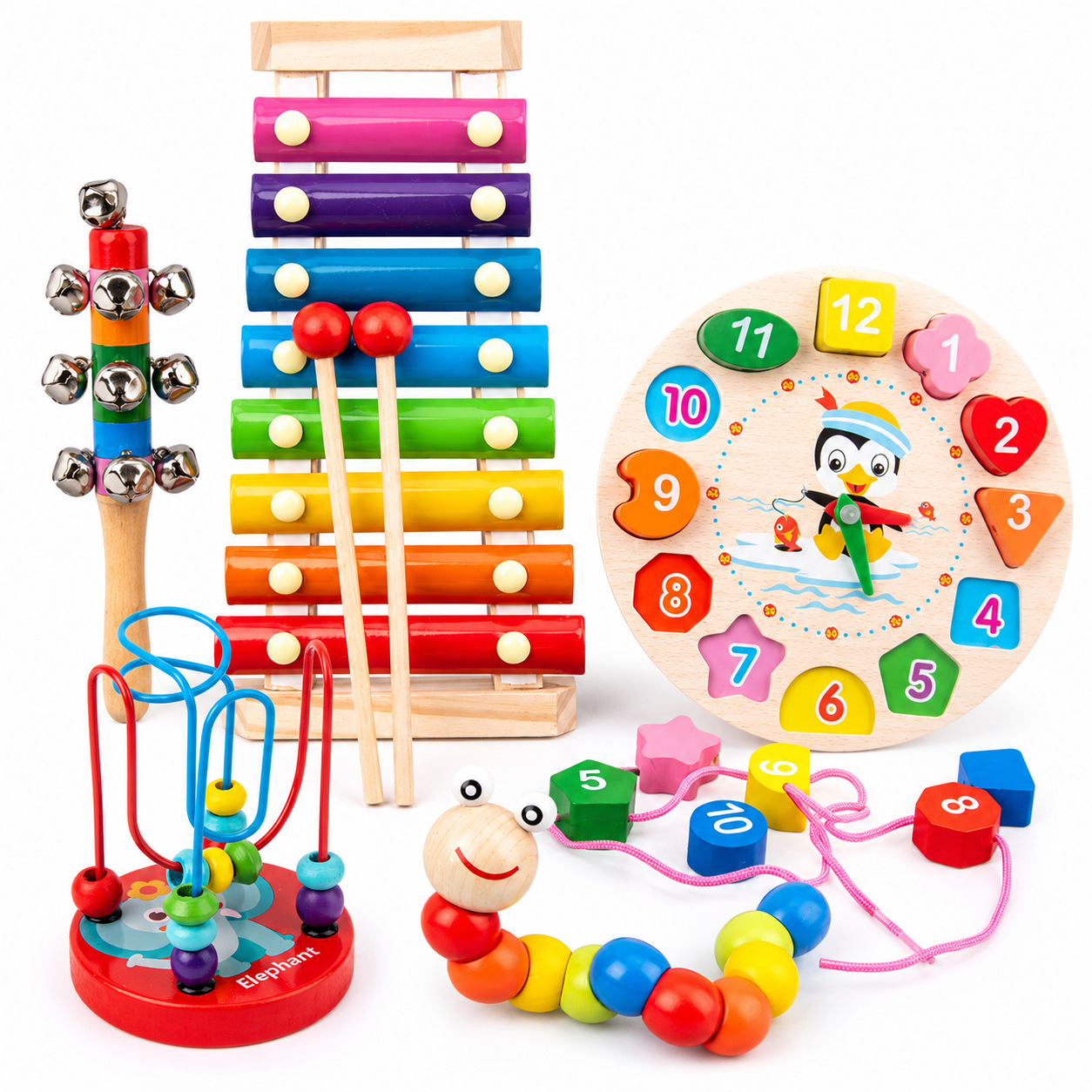 Juguetes educativos de madera para la primera infancia, laberinto de cuentas para bebés, instrumento musical de ocho tonos, reloj despertador, juego de percusión, juguetes de madera image 25