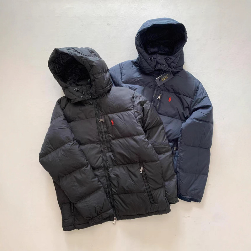 Cross-Border Wholesale Rl Laff Polo Pony Embroidered Logo Scannable Hooded Detachable Thickened White Duck down Jacket