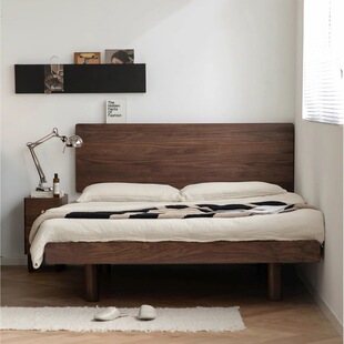 North American Black Walnut Solid Wood Bed 1.8 m Master Bedroom Nordic Small Apartment Furniture Double Side Bed Tatami