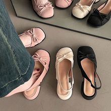 法式蝴蝶结包头凉鞋女2025春夏季新款时尚百搭舒适气质粗跟凉鞋子