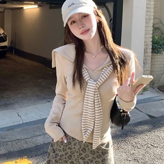 非常6+1海军领T恤修身设计感长袖针织衫女