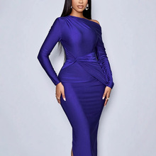 TEMU独立站外贸时尚新款气质单肩收腰包臀色晚宴派对名媛风连衣裙