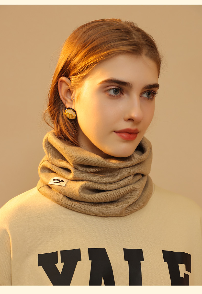 Écharpe et bonnet femme une pièce couleur unie chaud hiver_voghion.com