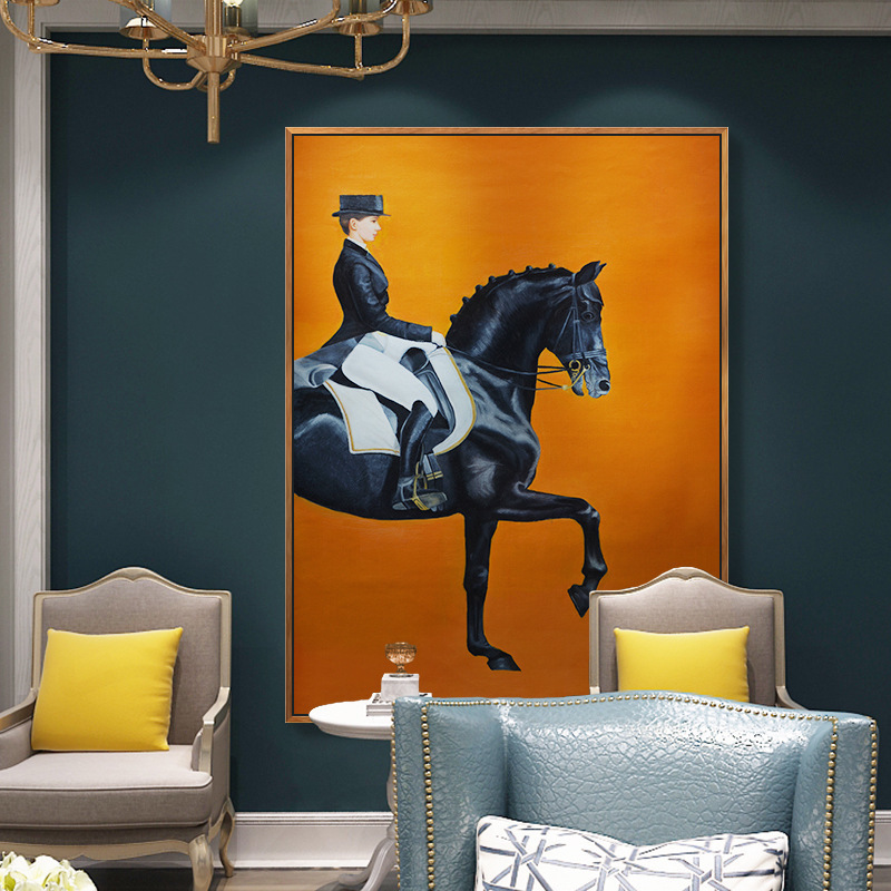 European Classical Horse Riding Entrance Decoration Painting, Nordic Hanging Painting, Modern Minimalist Living Room Corridor Background Wall Art Painting