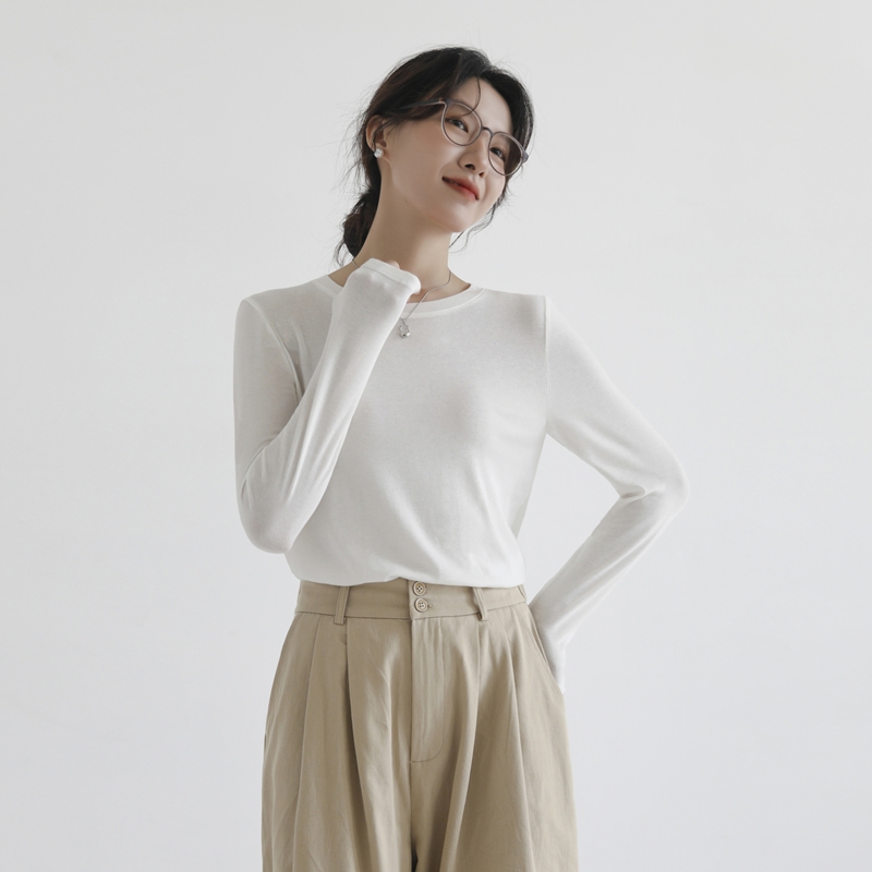 여성 모달 라운드넥 긴팔 티셔츠 슬림핏 통기성 가을 이너웨어 베이직 상의