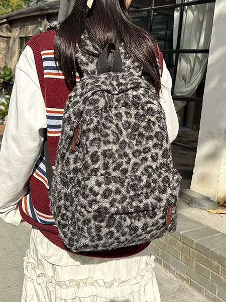 Ins Girls Retro Trendy Leopard Print Backpack College Students Niche Design Sense Casual Backpack Large Capacity Schoolbag