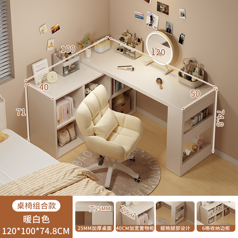 Escritorio de computadora esquina estantería para el hogar escritorio integrado dormitorio de niñas escritorio de aprendizaje en forma de L mesa de cola retráctil