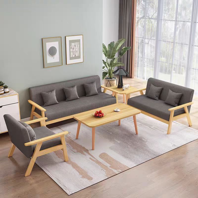 Solid Wood Sofa Living Room Simple Modern Rental Bedroom Simple Double Three-Seat Fabric Office Small Sofa