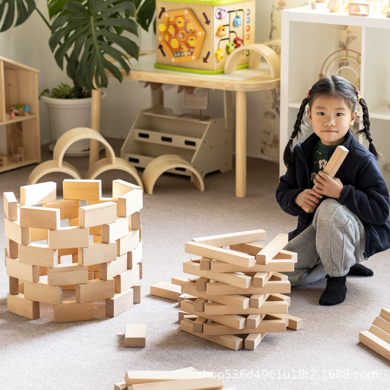 Kindergarten Construction Area Indoor Building Blocks Solid Wood Unpainted Large Blocks Large, Medium and Small Class Construction Materials Beech Wood Building Blocks