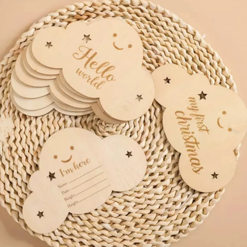 Wooden baby cloud double-sided growth milestone baby month plate birth month record photo commemorative props
