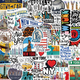 50张卡通new york sticker涂鸦贴画装饰手账本吉他滑板防水贴画