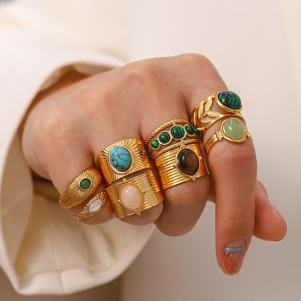 Fashion Geometric Stainless Steel Irregular Artificial Gemstones Gold Plated Rings display picture 1