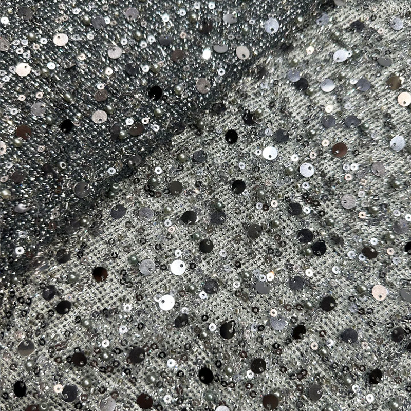 Fabricantes de comercio exterior transfronterizo punto bordado de polvo de polvo brillante tela vestido de boda ropa de moda tela
