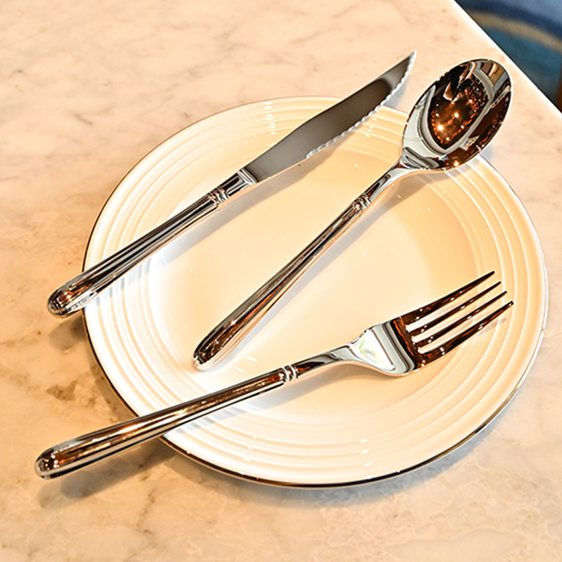 高級鍛造304ステンレスナイフフォークスプーンセットホテルレストラン食器厚手のメロン柄ステーキナイフフォークスプーン|undefined