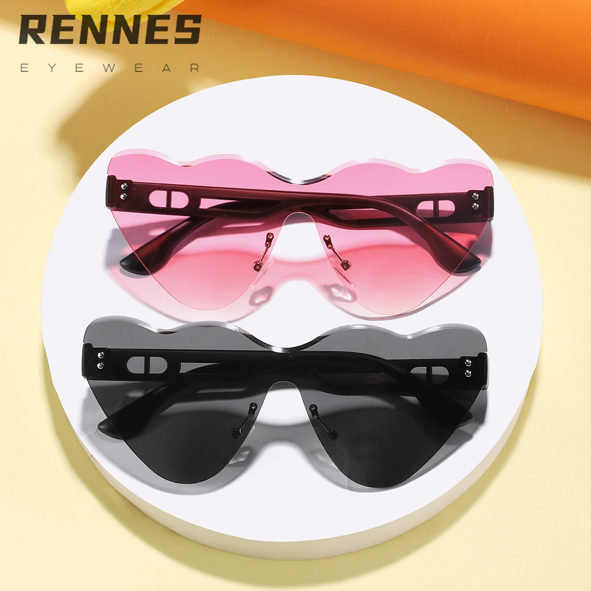 2024 New Children's Heart-Shaped High-End Rimless Cut Edge Fashion Sunglasses with PC Lenses, Summer Beach Sunshades