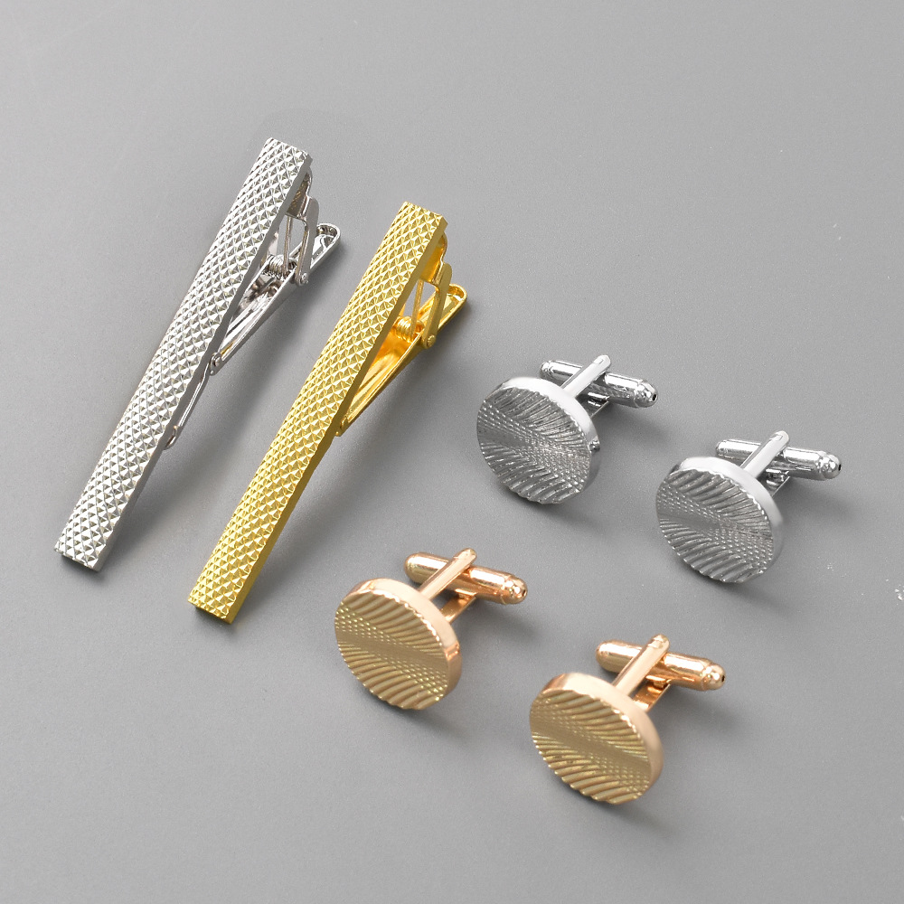 Amazon's New Personalized Copper Material Gold Rectangular Batch Flower Tie Clip Men's Engraved Pattern Tie Clip