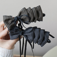韩系格子蝴蝶结香蕉夹2025新款飘带款高低马尾竖夹一字横夹竖夹女