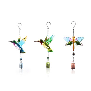 New Kingfisher metal wind chime handmade glass painted Bell crafts creative courtyard kingfisher hanging wholesale