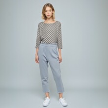 女式T恤新品秋季新品七分袖上衣女 桑蚕丝休闲圆领外穿T恤衫潮