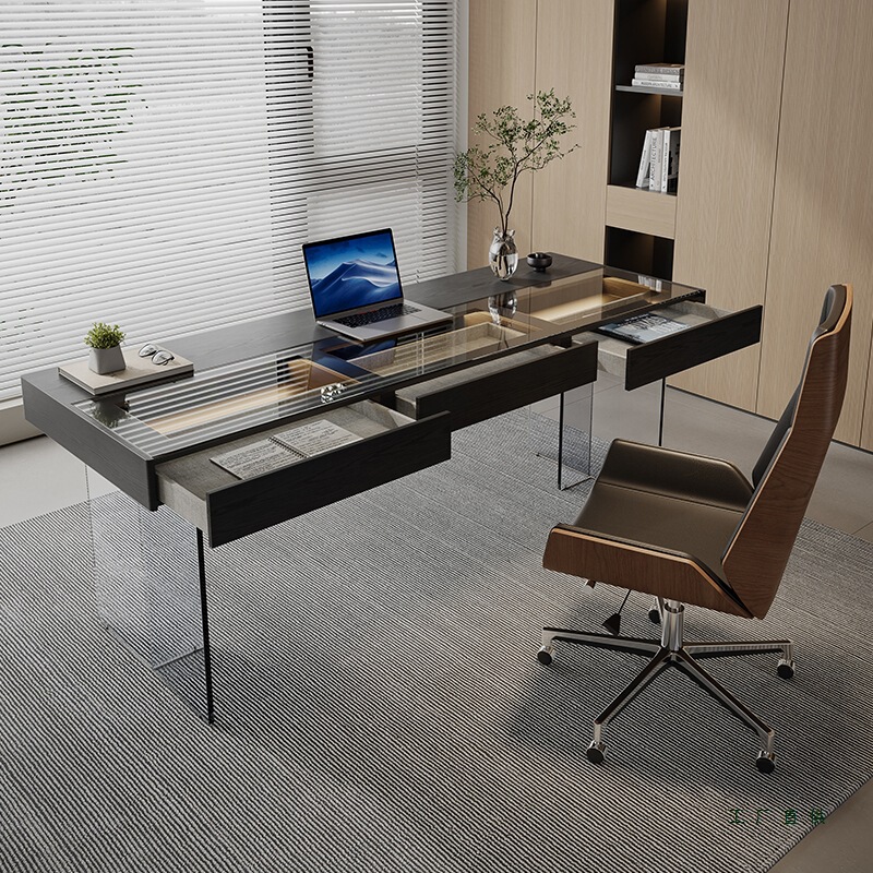 Italian Minimalist Solid Wood Desk Home Tempered Glass High-End Living Room Desk Acrylic Suspended Computer Desk