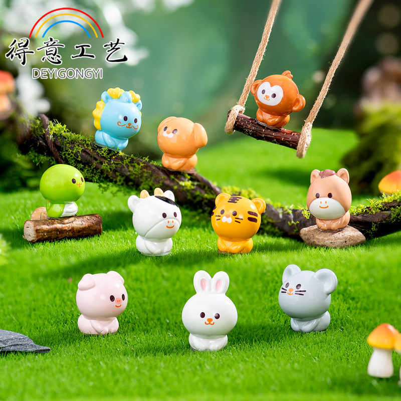 Micro Landscape Cartoon Cute Twelve Zodiac Animal Dolls DIY Decoration Accessories Car Desktop Small Ornaments