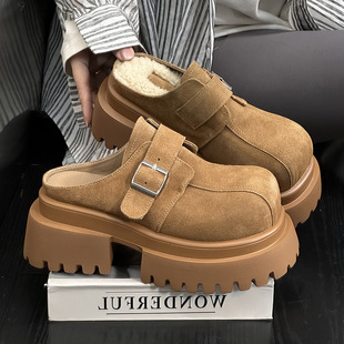 Frosted muffin thick-soled slippers for women's outerwear retro all-match small height-increasing baotou half-tide slippers