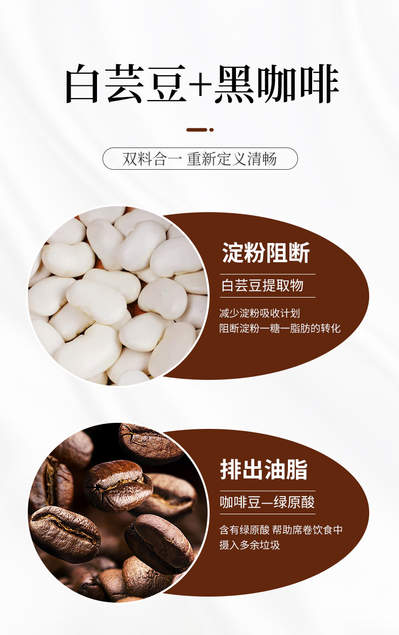 White Kidney Bean Black Coffee Instant Americano Sugar Free Zero Fat 20g Box 10 Sachets key features