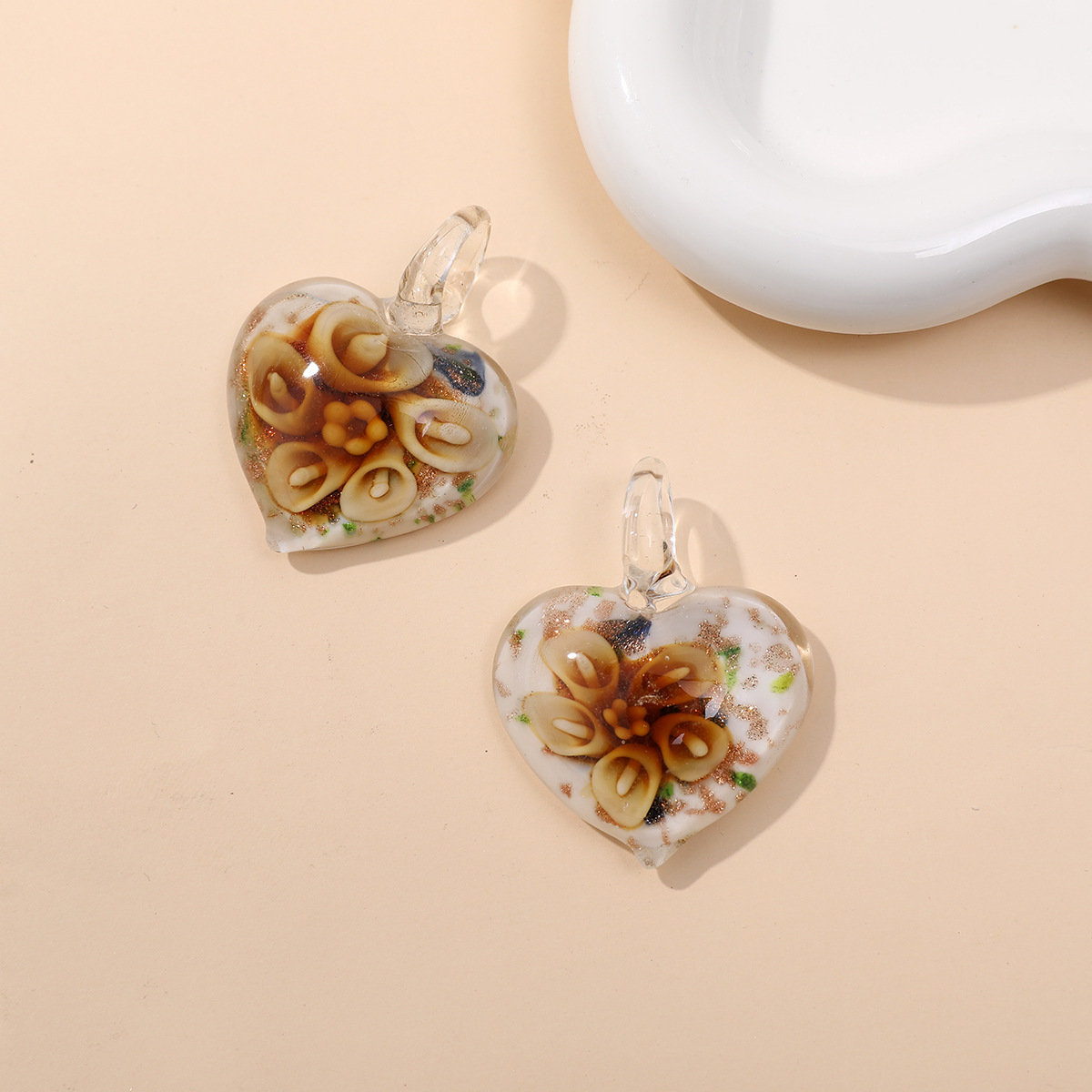16g Weight Pendant Jewelry Making Type 36*47mm Jewelry Making Size DIY Jewelry Accessories Classification 1 Piece Quantity glass Material Heart Shape, Flower Pattern Simple Style Style 1 Piece 36*47mm Glass Heart Shape Flower Pendant 9