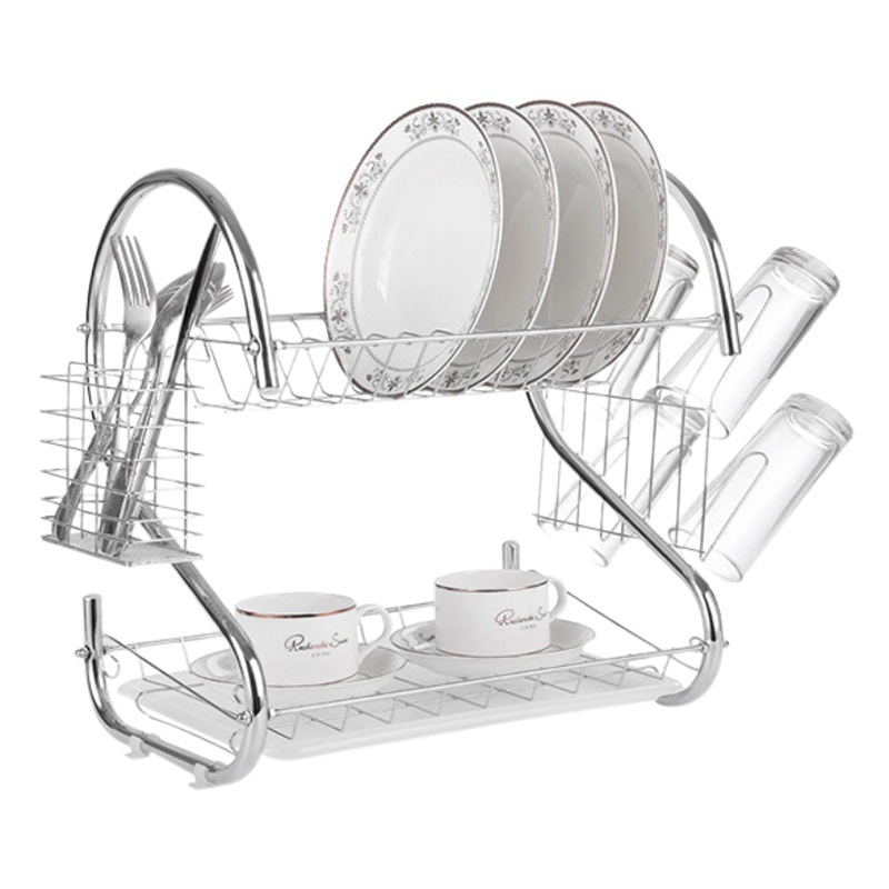 Drenaje plato estante vajilla palillos tubo taza de agua estante de almacenamiento doble capa multi-funcional plato traje de acero inoxidable cocina de almacenamiento