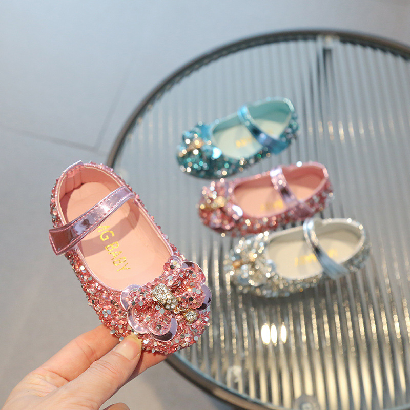 Little Girl Princess Shoes with Rhinestones and Sequins, Girls' Flats, 2026 Spring New Model, Children's Leather Shoes with Soft Soles, Baby Shoes