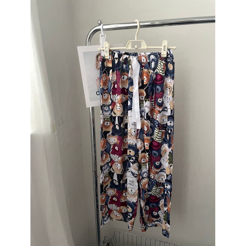 Pantalones anchos para mujer pantalones de pijama de algodón de verano para mujer Pantalones casuales de ropa para el hogar pantalones finos antimosquitos de noveno mes para mujer se pueden usar afuera